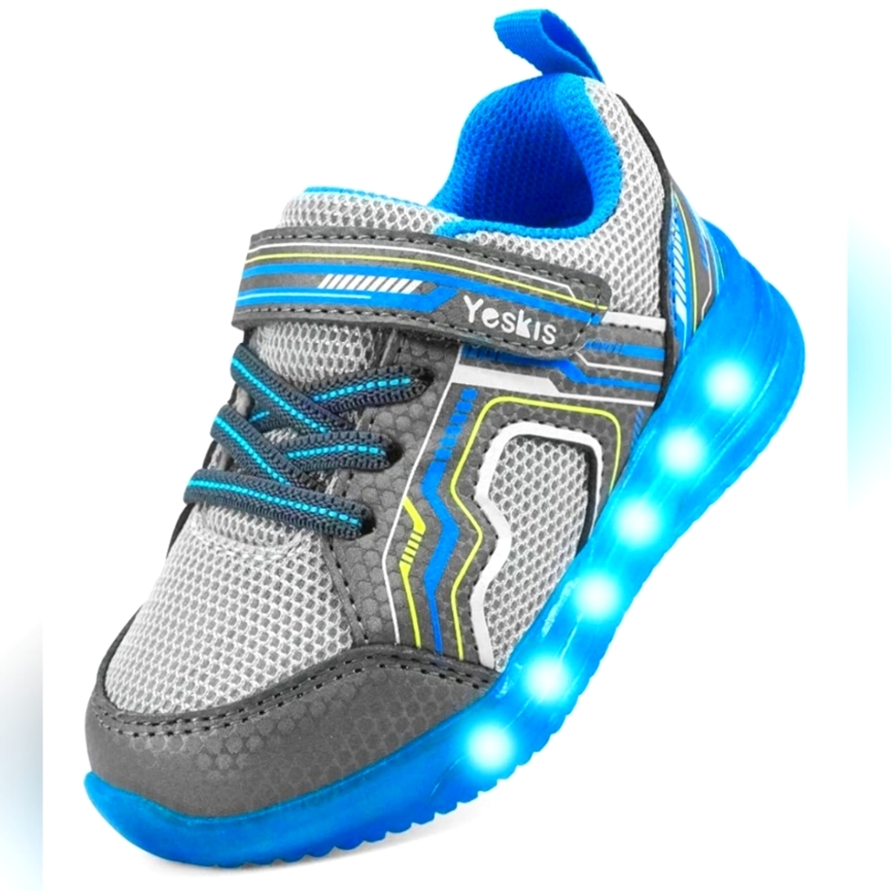 Kids -- Toddler Size 6 Light-Up Sneakers - Bright Blue & Gray